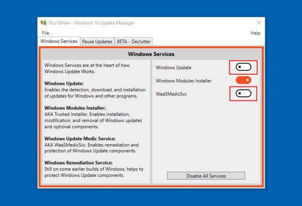 Kako isključiti Windows Update sa WU10Man